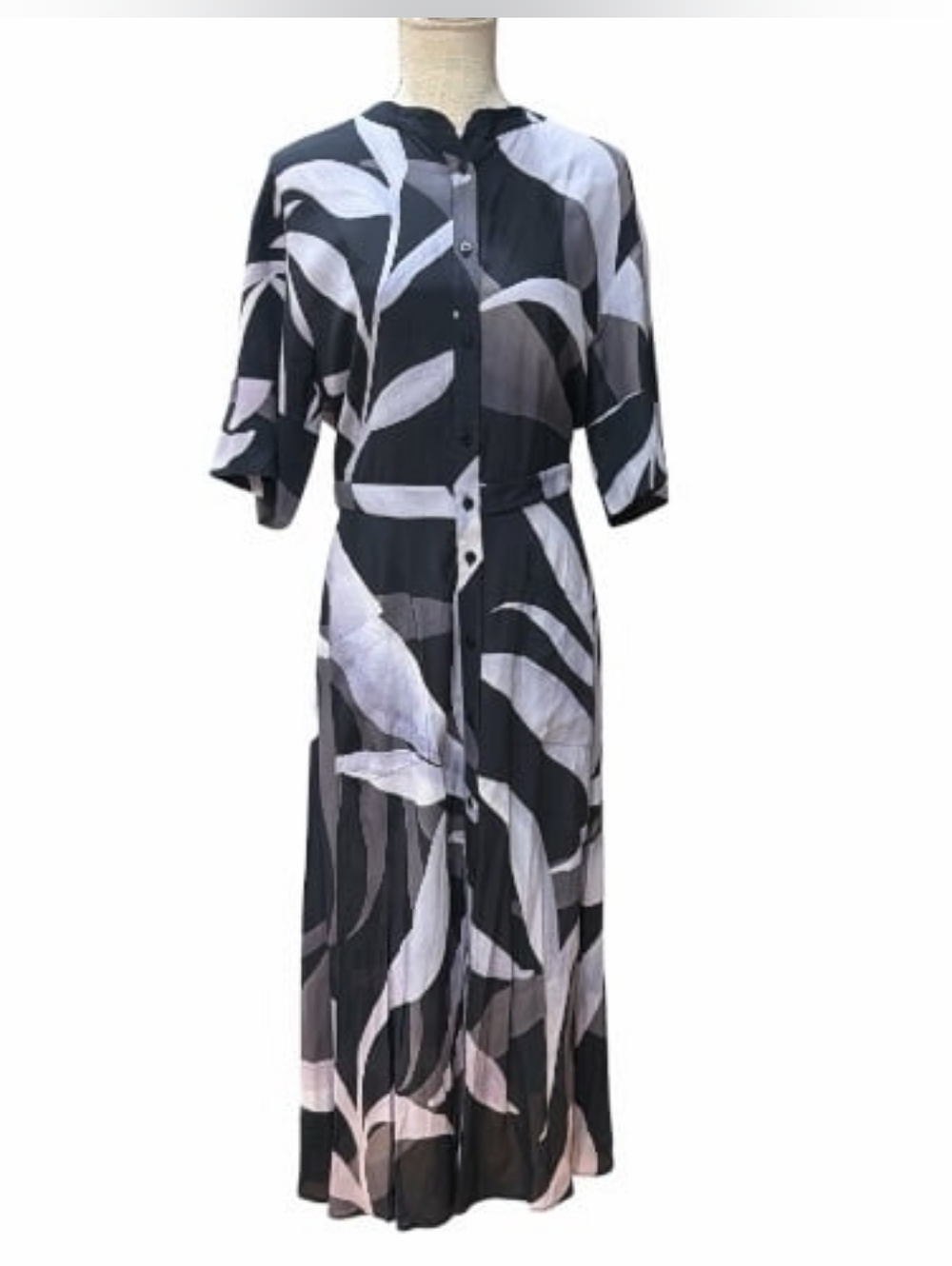 The Kit By Daniel Vosovic Cobie Shirt Midi Dress Black Lavender Abstract Print
